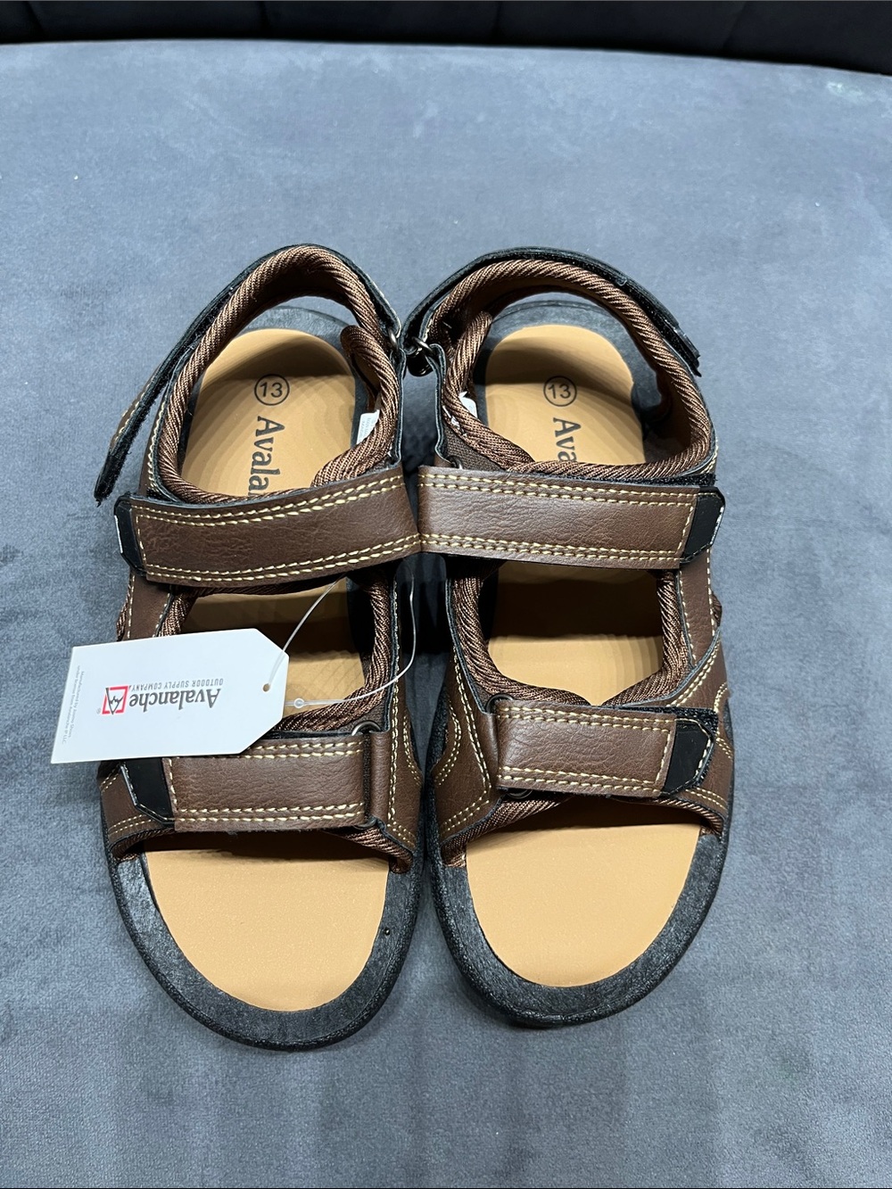 Avalanche Brown and Black Kids Hook-and-Loop Leather Sandals